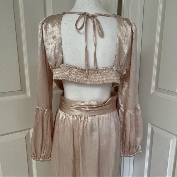 Rahi Leila Luster Long Sleeve Midi Dress in Champagne XL MSRP $186 - Picture 7 of 9